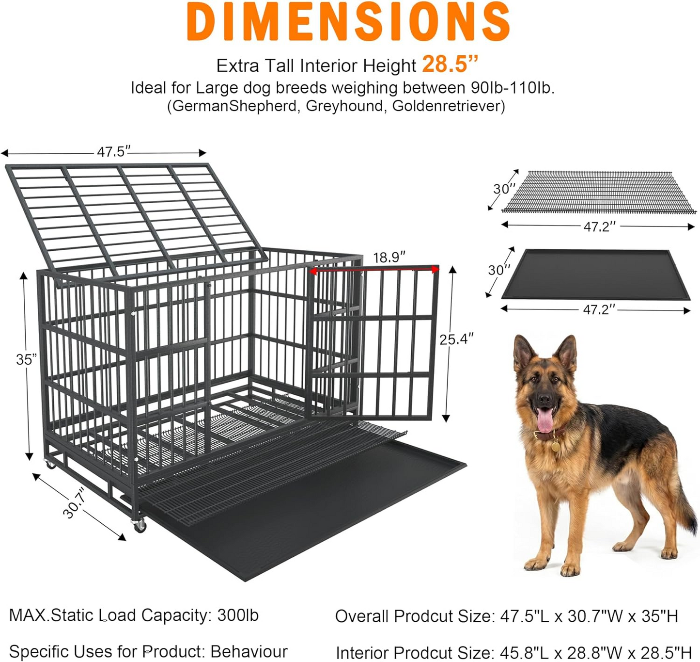Heavy Duty Indestructible Dog Crate with Wheels